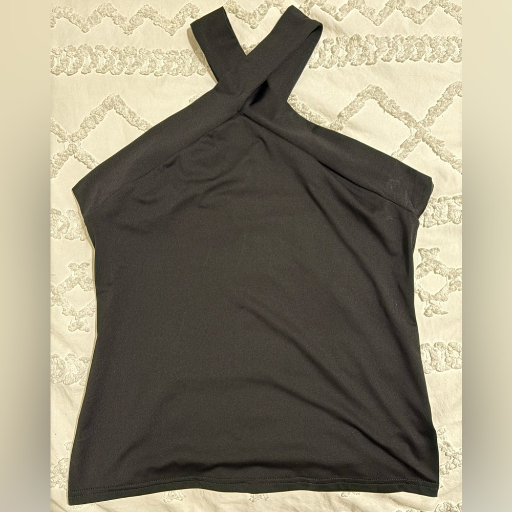 SHEIN Black Cross-Neck Blouse
